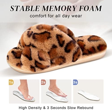 Parlovable Women's Fuzzy Leopard Slippers Cozy Home Shoes