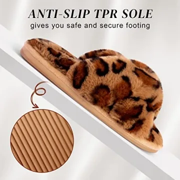 Parlovable Women's Fuzzy Leopard Slippers Cozy Home Shoes
