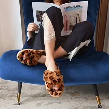 Parlovable Women's Fuzzy Leopard Slippers Cozy Home Shoes