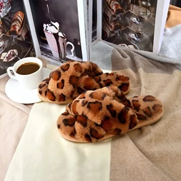 Parlovable Women's Fuzzy Leopard Slippers Cozy Home Shoes