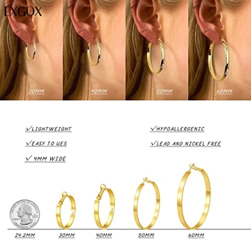 Elegant EXGOX Silver Hoop Earrings for Women - Hypoallergenic