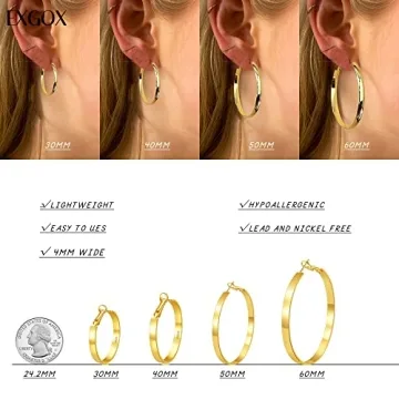Elegant EXGOX Silver Hoop Earrings for Women - Hypoallergenic