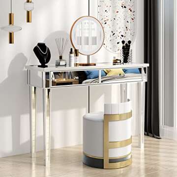Bonnlo Mirrored Console Table with 2 Drawers for Entryway/Hallway Silver Bedroom Desk Sofa Tables for Living Room