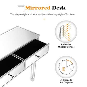 Bonnlo Mirrored Console Table with 2 Drawers for Entryway/Hallway Silver Bedroom Desk Sofa Tables for Living Room