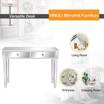 Bonnlo Mirrored Console Table with 2 Drawers for Entryway/Hallway Silver Bedroom Desk Sofa Tables for Living Room