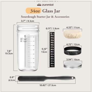 Zunmial Sourdough Starter kit, 34OZ Sourdough Starter Jar with Date Marked Feeding Band, Thermometer...