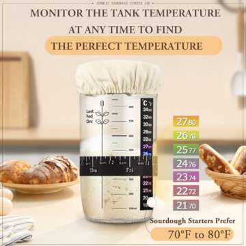 Zunmial Sourdough Starter kit, 34OZ Sourdough Starter Jar with Date Marked Feeding Band, ThermometerCloth Cover & Metal Lid, Reusable Sourdough Bread Baking Supplies, Home Baking Gifts