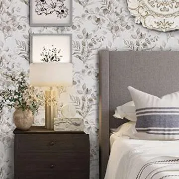 Naphite Floral Wallpaper Peel and Stick Wallpaper for Bedroom Grey Floral Boho Contact Paper for Cabinets Drawer Self Adhesive Removable Farmhouse Contact Paper Eucalyptus Leaf Nursery 17.3inW 590inL