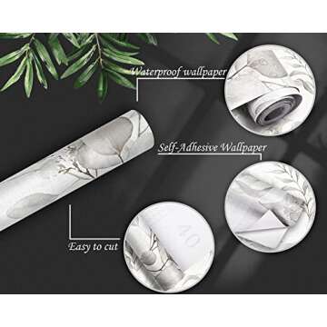Naphite Floral Wallpaper Peel and Stick Wallpaper for Bedroom Grey Floral Boho Contact Paper for Cabinets Drawer Self Adhesive Removable Farmhouse Contact Paper Eucalyptus Leaf Nursery 17.3inW 590inL