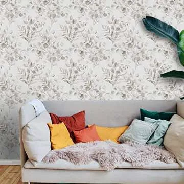 Naphite Floral Wallpaper Peel and Stick Wallpaper for Bedroom Grey Floral Boho Contact Paper for Cabinets Drawer Self Adhesive Removable Farmhouse Contact Paper Eucalyptus Leaf Nursery 17.3inW 590inL