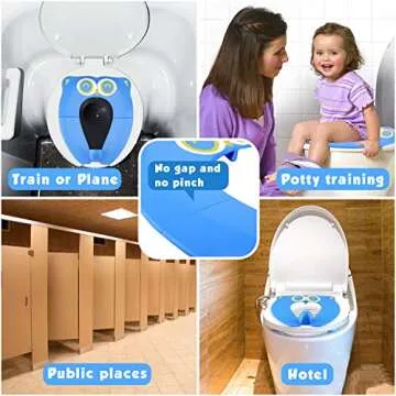 Upgrade Folding Large Non Slip Silicone Pads Travel Portable Reusable Potty Training Seat Suitable for Most Toilets，with Carry Bag for Toddlers and Kids, Blue