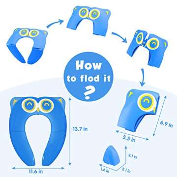 Upgrade Folding Large Non Slip Silicone Pads Travel Portable Reusable Potty Training Seat Suitable for Most Toilets，with Carry Bag for Toddlers and Kids, Blue