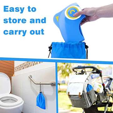 Upgrade Folding Large Non Slip Silicone Pads Travel Portable Reusable Potty Training Seat Suitable for Most Toilets，with Carry Bag for Toddlers and Kids, Blue