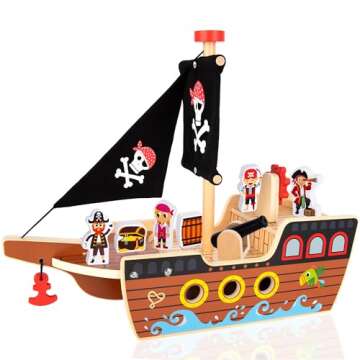 ArtCreativity Wooden Pirate Ship Toy Set - Pirate Gift for Kids 3-5
