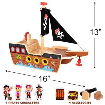 ArtCreativity Wooden Pirate Ship Toy Set for Adventurous Kids