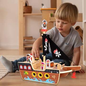 ArtCreativity Wooden Pirate Ship Toy Set for Adventurous Kids