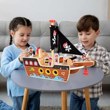 ArtCreativity Wooden Pirate Ship Toy Set for Adventurous Kids