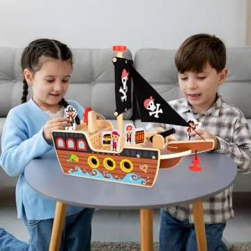 ArtCreativity Wooden Pirate Ship Toy Set for Adventurous Kids