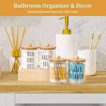 4 Pack Qtip Holder Apothecary Jars with Lids,10 oz Clear Bathroom Organizer Storage, Containers for Cotton Ball, Cotton Swab, Cotton Round Pads and Floss, Bathroom Decor