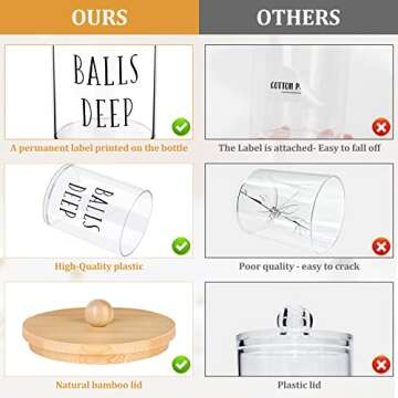 4 Pack Qtip Holder Apothecary Jars with Lids,10 oz Clear Bathroom Organizer Storage, Containers for Cotton Ball, Cotton Swab, Cotton Round Pads and Floss, Bathroom Decor