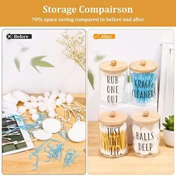 4 Pack Qtip Holder Apothecary Jars with Lids,10 oz Clear Bathroom Organizer Storage, Containers for Cotton Ball, Cotton Swab, Cotton Round Pads and Floss, Bathroom Decor
