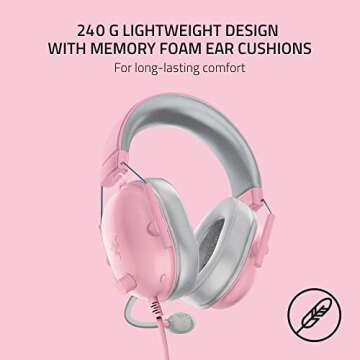 Razer BlackShark V2 X Gaming Headset: 7.1 Surround Sound - 50mm Drivers - Memory Foam Cushions - for PC, PS4, PS5, Switch - 3.5mm Audio Jack - Quartz Pink