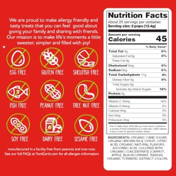 YumEarth Organic Pops Variety Pack, 40 Fruit Flavored Favorites Lollipops, Allergy Friendly, Gluten Free, Non-GMO, Vegan, No Artificial Flavors or Dyes