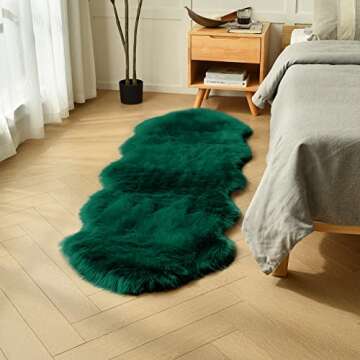 duduta Emerald Green Faux Sheepskin Runner Rug 2x6 ft, Fluffy Shag Fur Couch Sofa Covers Dresser Runner Washable