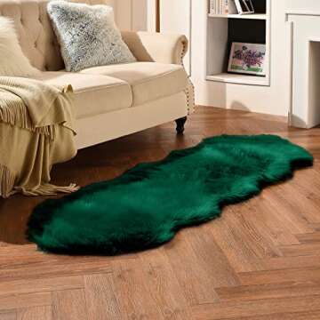 duduta Emerald Green Faux Sheepskin Runner Rug 2x6 ft, Fluffy Shag Fur Couch Sofa Covers Dresser Runner Washable