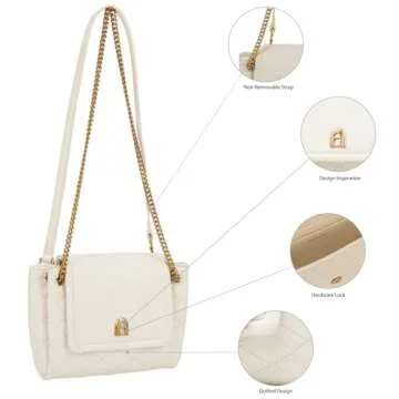 LAFESTIN Small Quilted Crossbody Bags For Women With Chain Strap, Trendy Small Shoulder Bag, Soft Clutch Women's Crossbody Handbags - Ivory White
