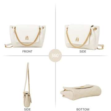 LAFESTIN Small Quilted Crossbody Bags For Women With Chain Strap, Trendy Small Shoulder Bag, Soft Clutch Women's Crossbody Handbags - Ivory White