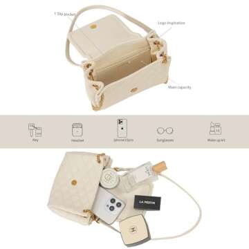 LAFESTIN Small Quilted Crossbody Bags For Women With Chain Strap, Trendy Small Shoulder Bag, Soft Clutch Women's Crossbody Handbags - Ivory White