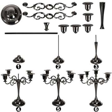 YOUEON 5 Arm Glossy Black Candelabra, Candelabra Candle Holder, 10 Inch Tall Candlesticks Holder, Elegant Taper Candle Holder Centerpiece for Wedding, Church, Halloween, Dining, Home Decor