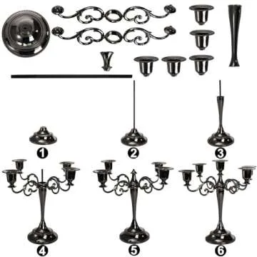 YOUEON 5 Arm Glossy Black Candelabra, Candelabra Candle Holder, 10 Inch Tall Candlesticks Holder, Elegant Taper Candle Holder Centerpiece for Wedding, Church, Halloween, Dining, Home Decor