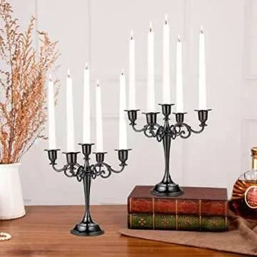 YOUEON 5 Arm Glossy Black Candelabra, Candelabra Candle Holder, 10 Inch Tall Candlesticks Holder, Elegant Taper Candle Holder Centerpiece for Wedding, Church, Halloween, Dining, Home Decor