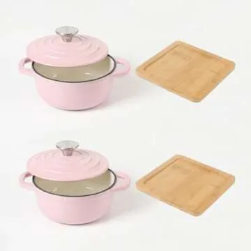 HAWOK Enameled Cast Iron Mini Dutch Oven,Dia5.51inch,23oz, Set of 2 Pink