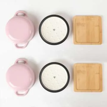 HAWOK Enameled Cast Iron Mini Dutch Oven,Dia5.51inch,23oz, Set of 2 Pink