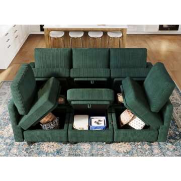 Belffin Modular Sectional Sleeper with Storage Ottoman Corduroy Sectional Couch with Chaise Convertible Modern Sectional Sofa Couch Dark Green