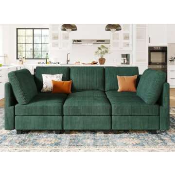 Belffin Modular Sectional Sleeper with Storage Ottoman Corduroy Sectional Couch with Chaise Convertible Modern Sectional Sofa Couch Dark Green