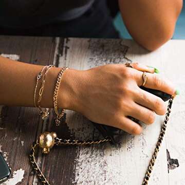 MEVECCO Gold Dainty Cuba Link Chunky Chain Bracelets,18K Gold Plated Simple Wide Cuban Curb Chain Ov...