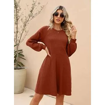 SHERRYRISE Women's Long Sleeve Crew Neck Ribbed Knit High Waist Sweater Dress with Pockets, Caramel, S