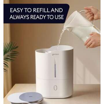 GENIANI Ultrasonic Cool Mist Humidifier for Bedroom, Large Rooms, Home, 4L - Easy Fill & Clean Humid...