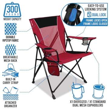 Kijaro Dual Lock Portable Camping Chair - Versatile Outdoor Seating
