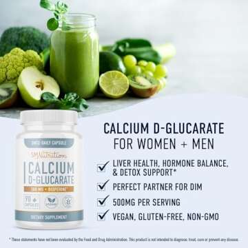 Calcium D-Glucarate | 500mg | CDG for Liver Detox & Cleanse, Hormone Balance, Metabolism & Menopause...