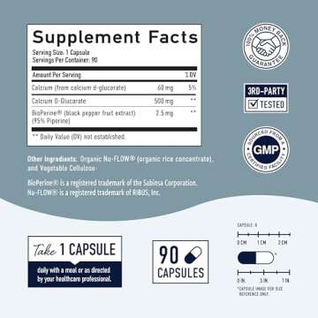 Calcium D-Glucarate | 500mg | CDG for Liver Detox & Cleanse, Hormone Balance, Metabolism & Menopause Support | Calcium Supplement | Vegan, Non-GMO, Third-Party Tested | 90 Ct. (3-Month Supply)