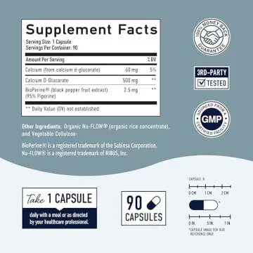 Calcium D-Glucarate | 500mg | CDG for Liver Detox & Cleanse, Hormone Balance, Metabolism & Menopause Support | Calcium Supplement | Vegan, Non-GMO, Third-Party Tested | 90 Ct. (3-Month Supply)