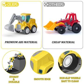 CARLORBO Toy Cars for Toddlers 1-3 - Pull Back Cars Toys, Press and Go Truck Toys for 18 Months to 2 3 4 5 Years Boys Girls Gift 4 PCS (Construction Vehicles)