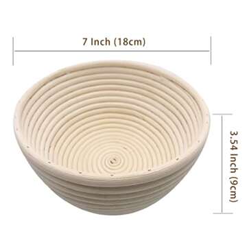 7 inches Round Banneton Basket for Bread Proofing, Dough Proofing Bowls with Removable Liner, Good f...