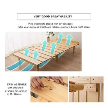 EMOOR Wood Slatted Floor Bed Frame OSMOS Twin for Japanese Futon Mattress Solid Pine (Earth-Natural), Height Adjustable (2/7/12in) Tatami Mat