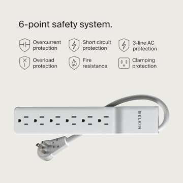 Belkin 6-Outlet Surge Protector Power Strip, 6ft Cord, 360° Rotating Plug - 1080 Joules Protection